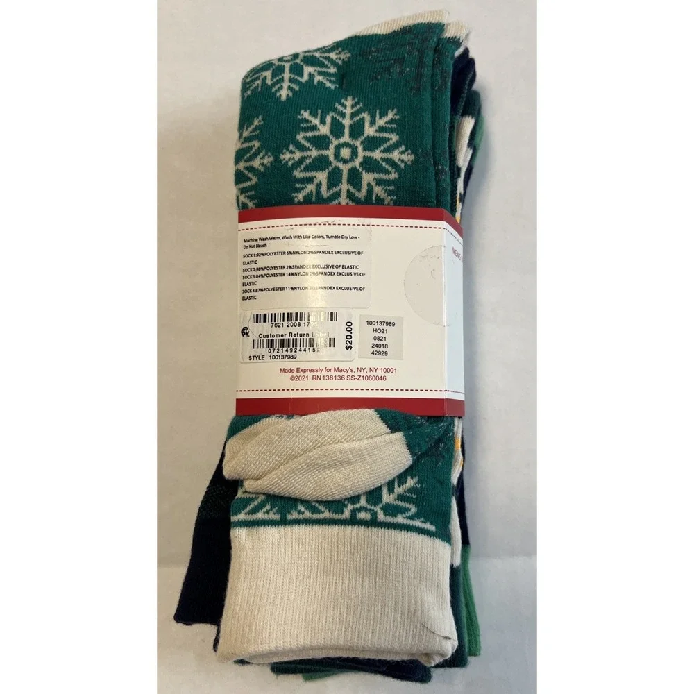 Club Room Crew Socks 4 Pair Christmas Socks Mens‎ SZ 8-13 Trees Snowflakes Plaid